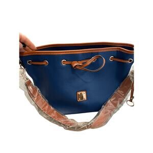 New Blue Saffiano Inspired Drawstring Bucket Bag Preppy Casual Nautical Coastal